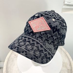 Bass Pro Shops denim blue ikat tribal print Cap w/ Adjustable Metal Buckle rare!